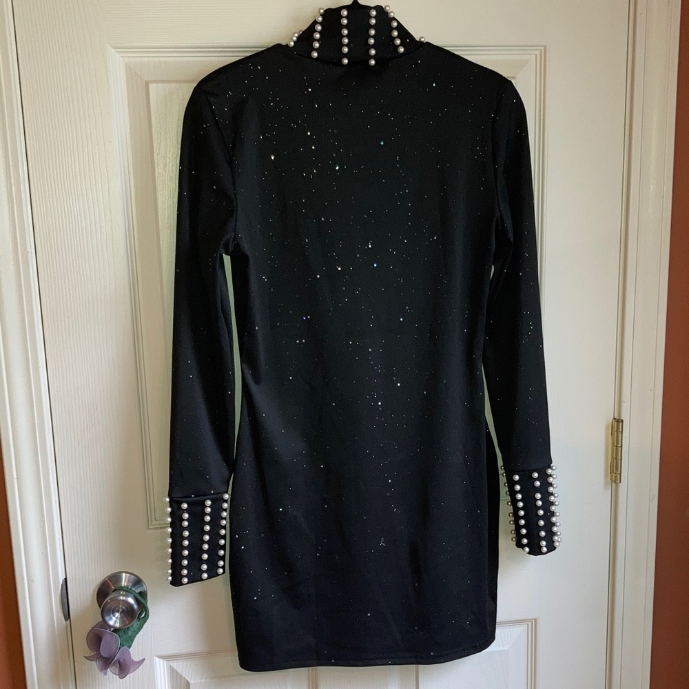 Pearl Glitter Long Sleeve Mini Dress Black sz Small